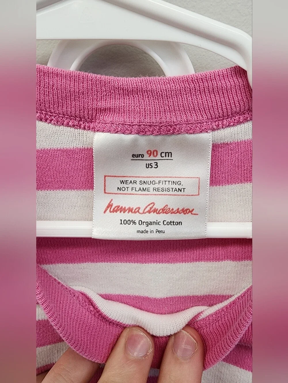 Hanna Andersson Pink White Stripe Organic Cotton Pajama Set Size 3 90cm